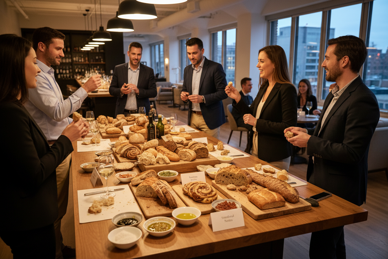 Brot-Tastings sind flexible Genussformate für Unternehmen.Ob als Team-Event, Incentive, Firmenfeier, After-Work-Party oder Teambuilding – wir entwickeln Formate, die zu eurem Anlass, eurer Kultur und euren Mitarbeitern passen.Ruhig oder lebendig.Informell oder kuratiert.Klein oder größer gedacht.